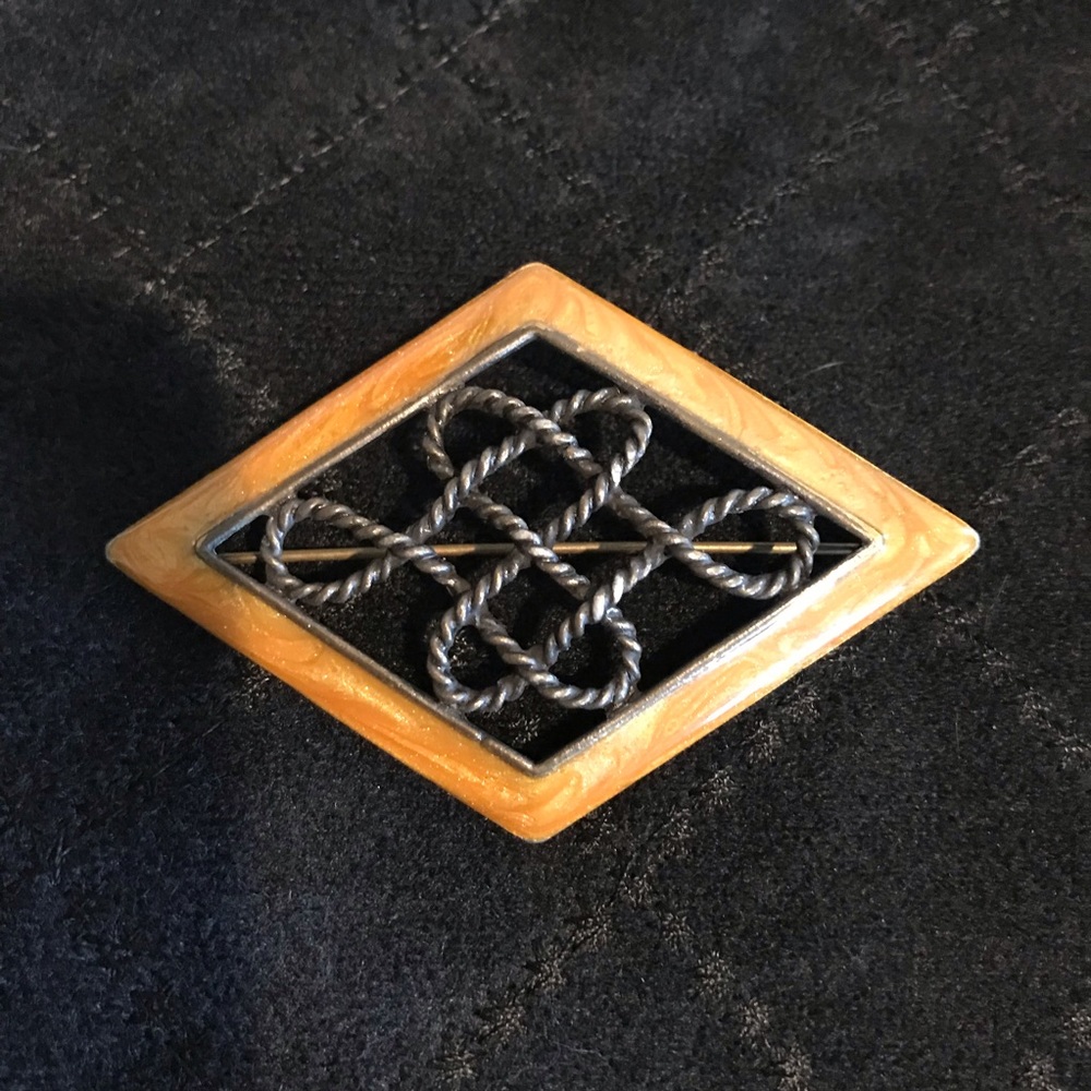 Vintage Monet Enamel and Metal Celtic Design Brooch